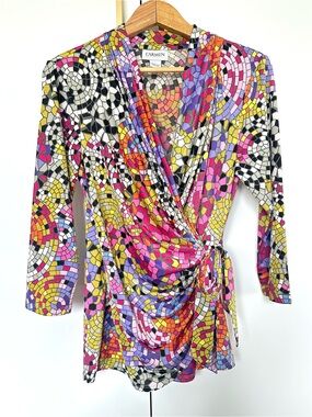 Carmen Marc Valvo Retro Stained Glass Print blouse Large